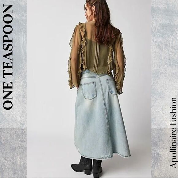 One Teaspoon Mrs Carter Denim Skirt in Kansas Blue Size 26 NWT - Picture 3 of 11